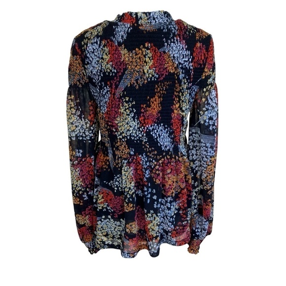 Anthropologie Akemi + Kin Adria Black Floral Smocked Chiffon Mesh Blouse Sz S - Picture 9 of 16